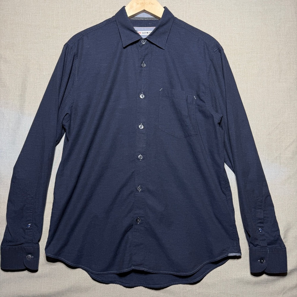 32 Bar Blues Shirt Mens M Navy Blue LS Button Down Textured